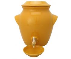 Bouchonnerie Jocondienne 1302 Vinaigrier 4 L avec coupelle Jaune + bonde liège et Robinet Bois, Verre, 24 x 24 x 32 cm