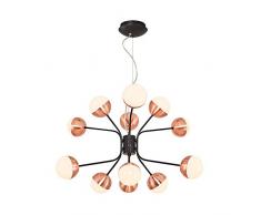 Homemania Lampe à suspension Kosmos en forme de sphère, noir, cuivre en métal, 64 x 64 x 120 cm, 12 LED x max 60 W, 6000 lm, 3000 K, lumière blanche naturelle