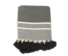 Moorish Idol - Plaid Chevron Pompon- 160cm x 250cm- Noir