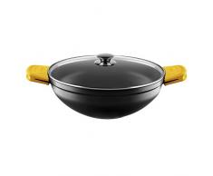 Castey Deep concave Cocotte avec Couvercle en Verre trempÃ©, 32Â cm, en Fonte DALUMINIUM, Noir/Jaune, 30Â x 32Â x 11.5Â cm