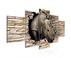 Tableau decoration murale RhinocÃ©ros en pierre 200 x 100 cm - XXL Impression sur Toile Salon Appartment 5 Parties - prÃªt Ã accrocher - 001351a
