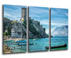 Tableau Moderne Photographique, Impression sur bois, Paysage Lago di Garda Malcesine, 97 x 62 cm, ref. 26045