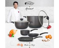 San Ignacio Set Best Choice Batterie de Cuisine Gourmet, Aluminium au Sang, Gris foncÃ©, Casserole Ã16Â PoÃªle Ã20Â PoÃªle Grill 28Â x 28Â cocottes de Ã24Â et Ã28Â cms. avec Couvercle de Verre