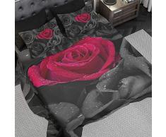 PETTI Artigiani Italiani - Parure de Lit, Lit (120x200), Drap de Lit, Linge de Lit, Roses Noires, Tissu 100% Satin Frais, 100% Made in Italy