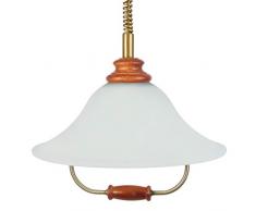 Tosel E1088 Suspension, Bois hêtre, Verre centrifugée, M&B PVC, E27, 100 W, Laiton