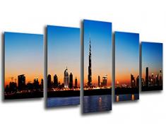 Tableau Moderne Photographique, Impression sur bois, Dubaï City Dusk, Gratte-ciel, 165 x 62 cm, ref. 26084