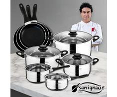 SAN ignacio lwh166 lot de trois poêles + batterie de cuisine 8 pièces, chromé