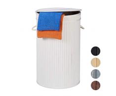 Relaxdays Panier Bambou, Pliable, Corbeille Ronde, 65 L, Sac à Linge, à 40 cm, Blanc, Polyester