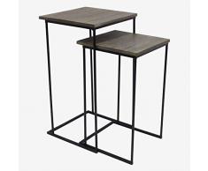 Better & Best Tables gigognes en Fer, Noir, Couvercle Naturel, Dimensions 39 x 37 x 70,5 cm, 35 x 35 x 60 cm, matériau : Bois/métal, Taille Unique