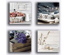 Tableaux modernes Shabby Chic Chambre à coucher Vintage Fleurs 4 pièces 30 x 30 cm XXL Impression Toile Tableau Moderne Décoration Salon Chambre à coucher Cuisine Bureau esthéticien