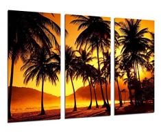 Tableau Moderne Photographique, Impression sur bois, Paysage Palmiers Plage Coucher de soleil, 97 x 62 cm, ref. 26355