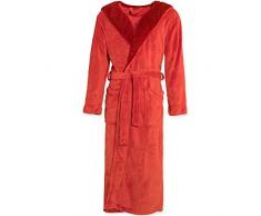 CelinaTex Texas Peignoir De Bain, Capuche, De Deux Couleurs, Longue, Poches Appliquées, Femme, Homme, Unisexe, Microfibre, Laine Polaire de Corail XL Rouge Corail/Bordeaux