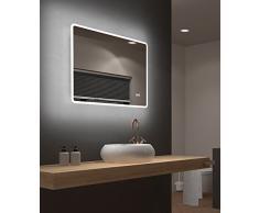 Miroir de salle de bains à DEL Talos Sun avec éclairage blanc chaud - cadre lumineux - 80x70 cm