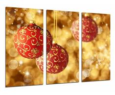 Tableau Moderne Photographique, Impression sur bois, Décoration de Noël couleur or et rouge, boules darbre, 97 x 62 cm, ref. 26947