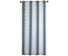HomeMaison Voilage Jacquard à Rayures Verticales, Polyester, Indigo, 240x140 cm
