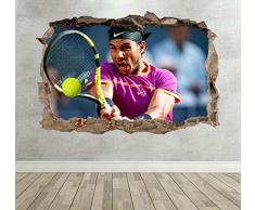 Wall Decor 247 Sticker Mural 3D Rafael Nadal Tennis Smashed Breakout pour Chambre de garÃ§ons Filles â Grand Paysage 70 cm (l) x 50 cm (h)
