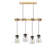 Tosel 21071 Lustre 4 Lumières, Bois, E14, 40 W, Marron, 80 x 180 cm