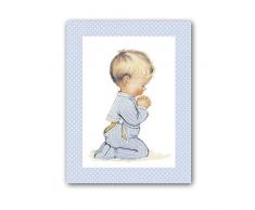CUADRIMAN nr-tb-02-bt Tableau Enfant Rezando, Bois, Bleu Ciel, 43Â x 33Â cm