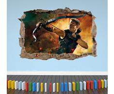 Wall Decor 247 Hawk Eye Avengers Sticker Mural 3D pour Chambre à Coucher avec Inscription « Hawk Eye » - Grand Paysage 70 cm x 50 cm
