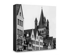 COGNOSCO HG-K106 Tableau Mural en Bois avec Photo darchitecture Köln Noir/Blanc 15 x 15 cm