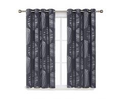 Deconovo Rideaux Occultants à Oeillet Salon Abstract Argente Motif Anti Chaleur Isolation Thermique Fenêtre pour Enfant Chambre 2 Pcs, Gris Foncé, 117x138cm
