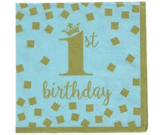 amscan 501862 Lot de 16 Serviettes de Table pour 1er Anniversaire Bleu et dorÃ© 25 cm