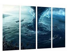 Tableau Moderne Photographique, Impression sur bois, Paysage de tempête, tornade dans la mer, tempête, 131 x 62 cm, ref. 26869