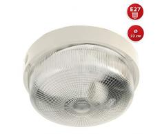 Velamp BIGBOB-B Applique/plafonnier rond 22cm. En plastique + verre. Culot 1x E27 max 60W. LED compatible. IP44: pour intérieur ou extérieur. Pour balcons, garages, vérandas, 60 W, Blanc