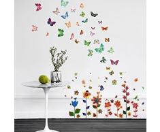 Walplus Autocollant Mural Coloré Fleurs Papillons Amovible Auto-Adhésif Mural Art Stickers Vinyle Maison Décoration DIY Salon Chambre Bureau Décor Peint Enfants Chambre Cadeau, Multicolore