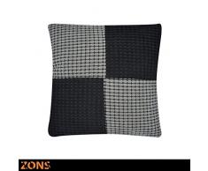 ZONS Coussin Design Patchwork Orange 45x45cm + Rembourrage 480g (Gris/Noir)