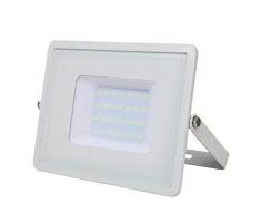 V-TAC 403 Projecteur 30W sÃ©curitÃ© extÃ©rieur Ã©tanche avec Verre Gris Corps Blanc Samsung LED IP65 3000K Chaud 2400 lumens, Die Cast Aluminium