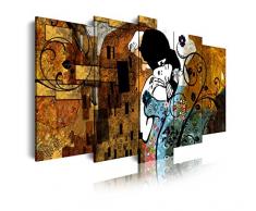 Dekoarte 275 - Tableau moderne sur toile monté sur cadre en bois 5 pièces XXL, style bisou de klimt, 200x100cm