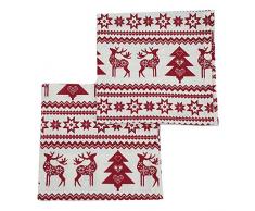 Ragged Rose Renne Serviettes de Table, Coton, Rouge et Ã©cru, 40 X 40 cms