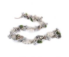 EUROCINSA Guirlande dananas, Branches et Flocons avec lumiÃ¨res LED 190 cm 1 piÃ¨ce en Bois, Blanc/Vert, Taille Unique.