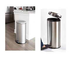 iDesign 44310EU pédale contenance 30 L, Ronde en Acier Inoxydable brossé pour la Cuisine, Poubelle métallique avec Seau en Plastique et Dessous antidérapant, argenté, 33, 25, 5 cm x 64, 4 cm