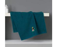 douceur dintérieur serviette de toilette 50x90 cm eponge brodee toucalaos bleu