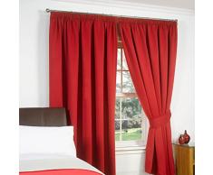 Dreamscene Paire de luxe entiÃ¨rement doublÃ© Rideaux occultants thermiques plissÃ©s avec embrasses,, Polyester, rouge, 46Â x 137