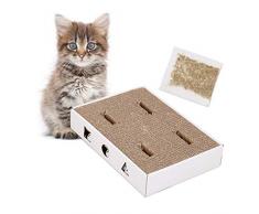 Griffoir pour chat carton avec jouets boules plastique menthe chat HxlxP: 6,5 x 35,5 x 25 cm, blanc