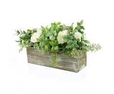 Candlelight Bougeoir de Roses artificielles avec Verdure dans Une boÃ®te en Bois Vert/Blanc