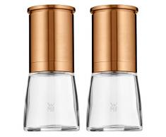 WMF De Luxe Lot de 2 moulins à poivre et à sel vides en acier inoxydable Cromargan, 14 cm, récipient en verre, broyeur en céramique, moulin à sel, poivre, piment