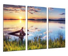 Tableau Moderne Photographique, Impression sur bois, Paysage Lake Mountain Sunset, 97 x 62 cm, ref. 26281