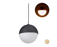 Relaxdays 10029500_46 Lampe suspension Boule, design moderne, Corridor, lampadaire rond à suspendre, Métal et verre D. 25cm,noir, fer, plastique, 1 élément