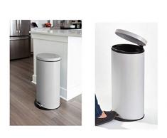 iDesign 44313EU pédale contenance 30 L, Ronde en Acier Inoxydable pour la Cuisine, Poubelle métallique avec Seau intérieur en Plastique et Dessous antidérapant, Gris, 33, 25, 5 cm x 64, 4 cm