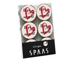 Spaas Lot de 6 Bougies Chauffe-Plat en Cire de Paraffine, Tasse en Aluminium Enjoy The Moment, D 39 mm x H 16 mm