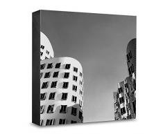COGNOSCO HG-D101 Tableau Mural en Bois avec Photo darchitecture Düsseldorf Noir/Blanc 15 x 15 cm