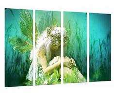 Tableau Moderne Photographique, Impression sur bois, Femme Blonde Fantastique, Ailes De FÃ©es Triste Nature Verte, 131 x 62 cm, ref. 27071