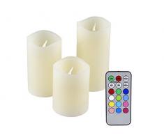 IOIO Set de 3 Bougies en Cire Véritable avec Télécommande et DEL de Changement de Couleur LED 48