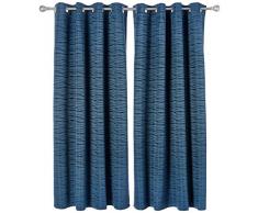 Deconovo Rideau Occultant Chambre Adulte avec Motif Salon Couche de Mousse Cuisine à Oeillets Restaurant Isolant Thermique 2 Pcs, Polyester, Bleu, 140x175cm