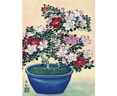 Ohara Koson WDC12155 Toile imprimée 30 x 40 cm (Pot Bleu dazalée en Fleurs), Multicolor, 30 x 40 x 3,8 cm