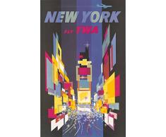 Le Poster Collective Vintage New York Fly TWA David Klein Mid Century Poster de Voyage 59.4 cm x 84.1 cm Format A1 Impression de qualité, Bois, Multicolore, 84.1 x 59.4 x 84.1 cm